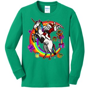 Christmas Dabbing Santa Riding Unicorn Kids Long Sleeve Shirt