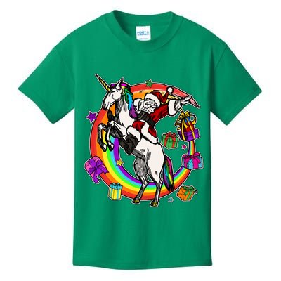 Christmas Dabbing Santa Riding Unicorn Kids T-Shirt
