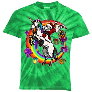 Christmas Dabbing Santa Riding Unicorn Kids Tie-Dye T-Shirt