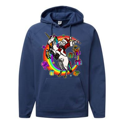 Christmas Dabbing Santa Riding Unicorn Performance Fleece Hoodie