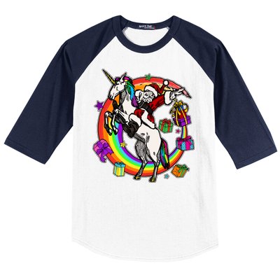 Christmas Dabbing Santa Riding Unicorn Baseball Sleeve Shirt