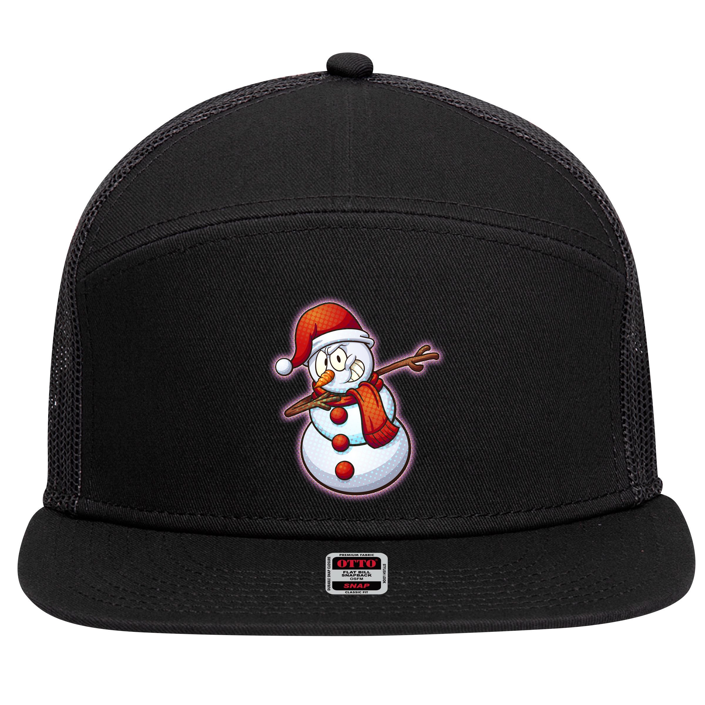 Christmas Dabbing Snowman 7 Panel Mesh Trucker Snapback Hat