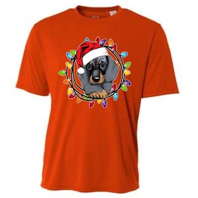 Christmas Dachshund Lights Cooling Performance Crew T-Shirt