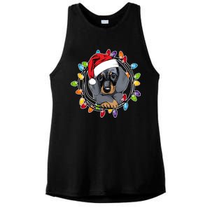 Christmas Dachshund Lights Ladies PosiCharge Tri-Blend Wicking Tank