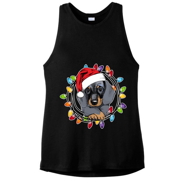 Christmas Dachshund Lights Ladies PosiCharge Tri-Blend Wicking Tank