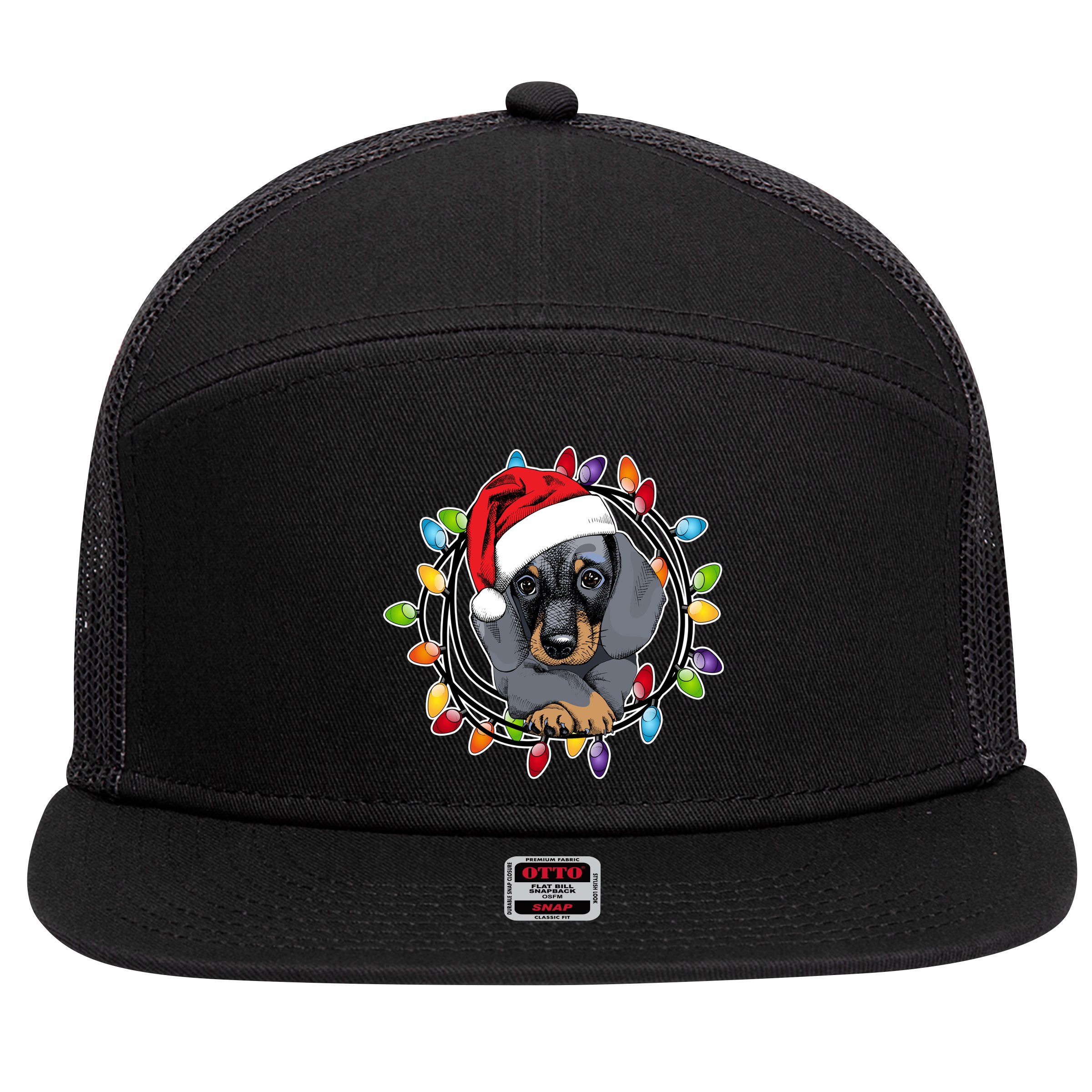 Christmas Dachshund Lights 7 Panel Mesh Trucker Snapback Hat