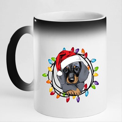 Christmas Dachshund Lights 11oz Black Color Changing Mug