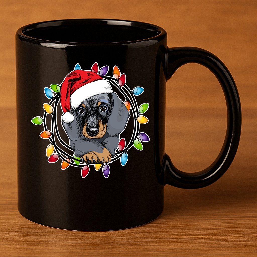 Christmas Dachshund Lights 11oz C Handle Ceramic Mug