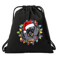 Christmas Dachshund Lights Drawstring Bag