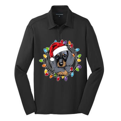 Christmas Dachshund Lights Silk Touch Performance Long Sleeve Polo