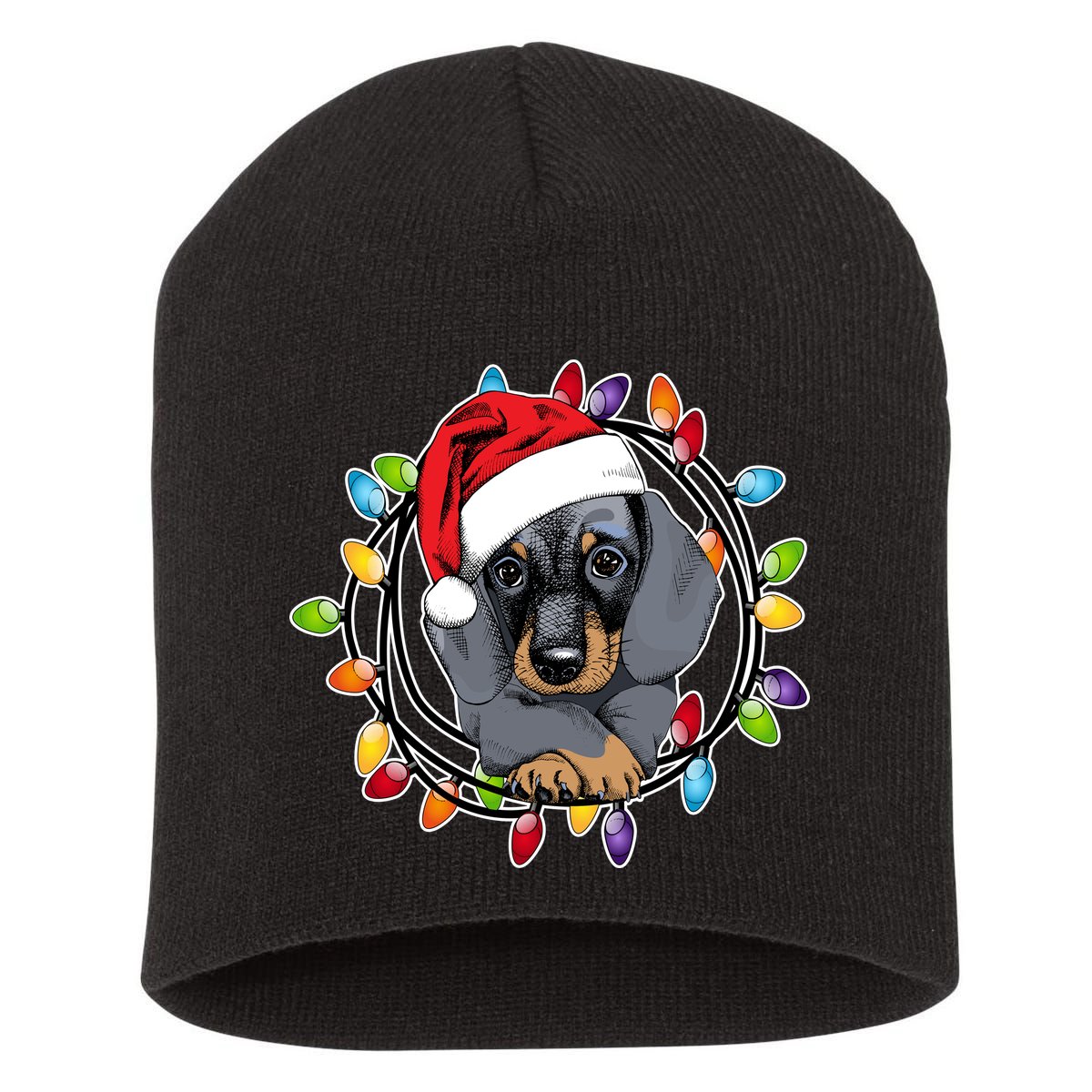 Christmas Dachshund Lights Short Acrylic Beanie