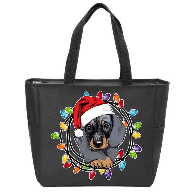 Christmas Dachshund Lights Zip Tote Bag