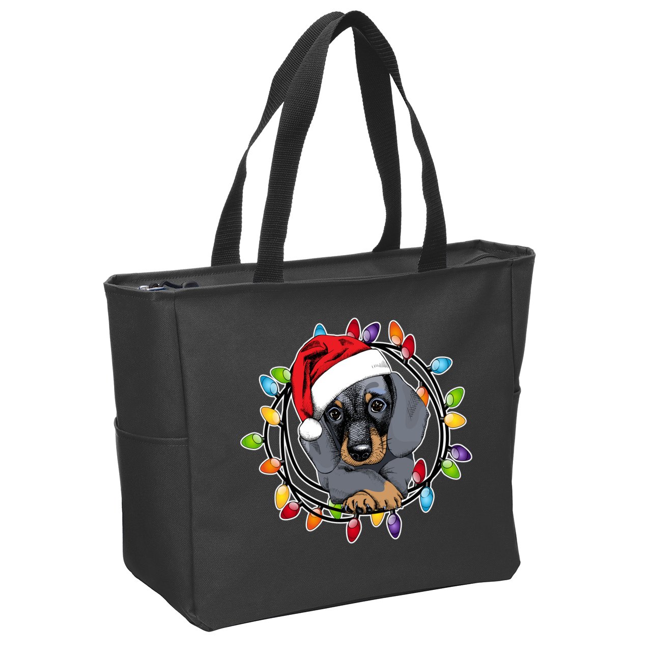 Christmas Dachshund Lights Zip Tote Bag