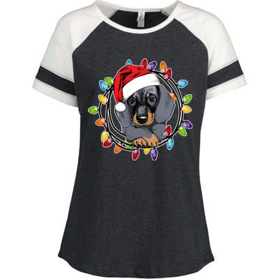 Christmas Dachshund Lights Enza Ladies Jersey Colorblock Tee