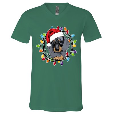 Christmas Dachshund Lights V-Neck T-Shirt