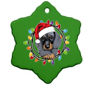 Christmas Dachshund Lights Ceramic Star Ornament