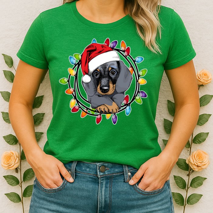 Christmas Dachshund Lights Womens T-Shirt