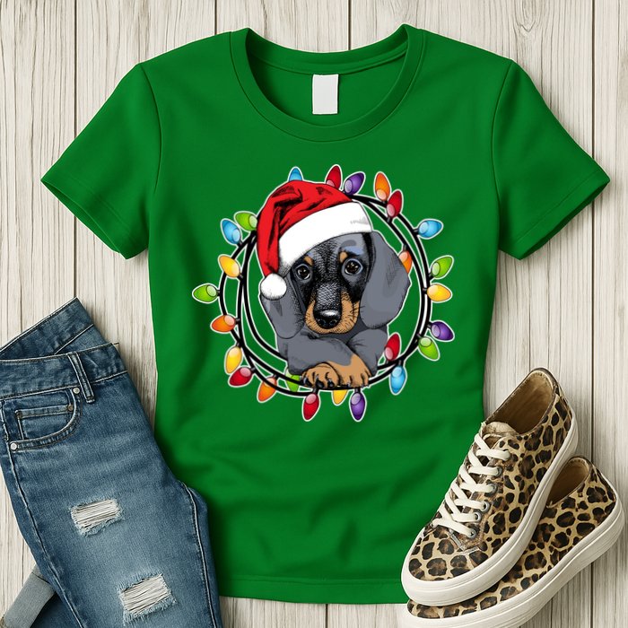 Christmas Dachshund Lights Womens T-Shirt