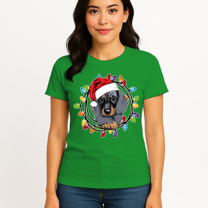 Christmas Dachshund Lights Womens T-Shirt