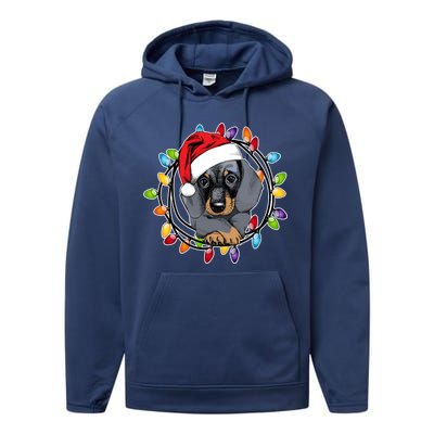 Christmas Dachshund Lights Performance Fleece Hoodie