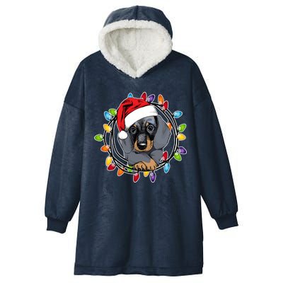 Christmas Dachshund Lights Hooded Wearable Blanket