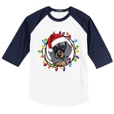 Christmas Dachshund Lights Baseball Sleeve Shirt