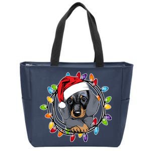 Christmas Dachshund Lights Zip Tote Bag