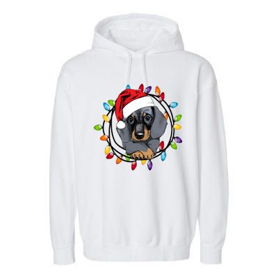 Christmas Dachshund Lights Garment-Dyed Fleece Hoodie