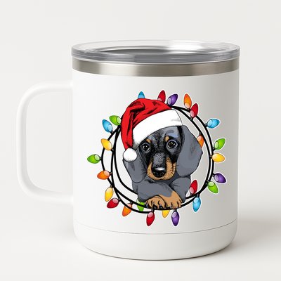 Christmas Dachshund Lights 12 oz Stainless Steel Tumbler Cup