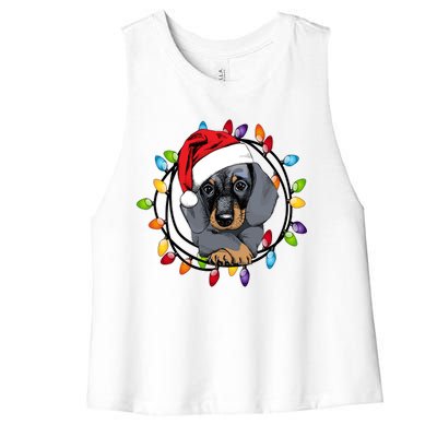 Christmas Dachshund Lights Women's Racerback Cropped Tank