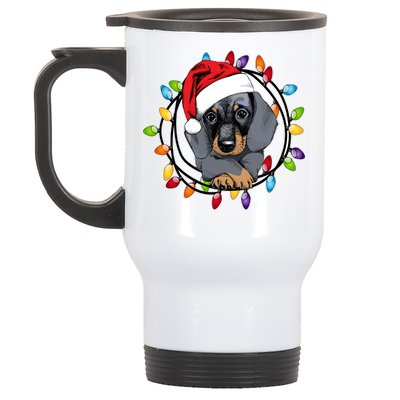 Christmas Dachshund Lights Stainless Steel Travel Mug