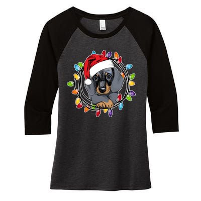 Christmas Dachshund Lights Women's Tri-Blend 3/4-Sleeve Raglan Shirt