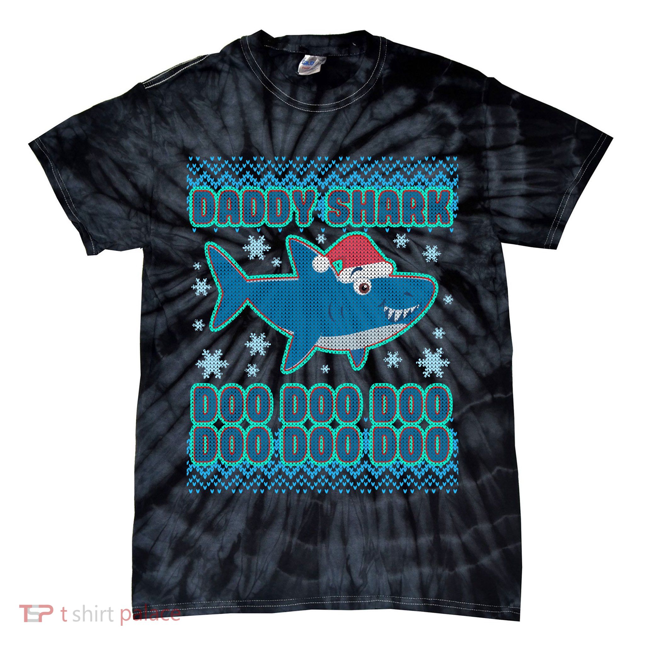 Christmas Daddy Shark Doo Doo Doo Tie-Dye T-Shirt