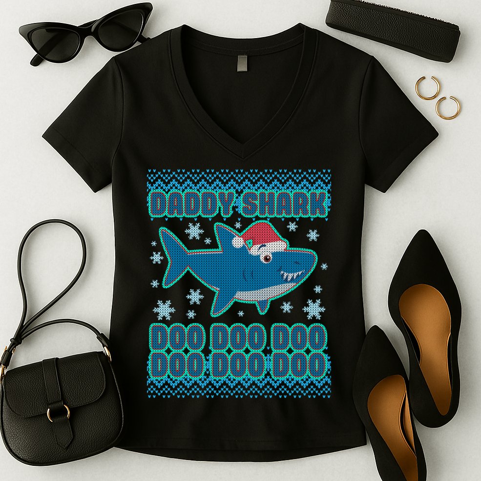 Christmas Daddy Shark Doo Doo Doo Women's V-Neck T-Shirt