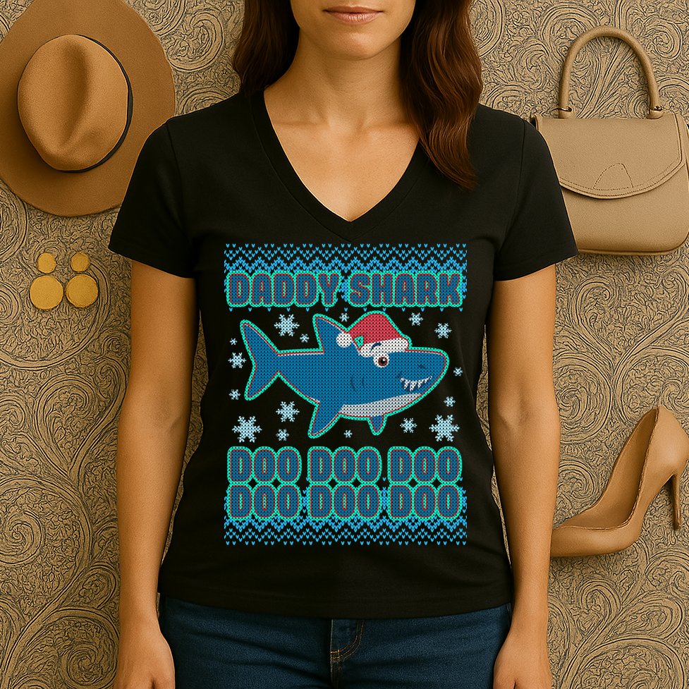 Christmas Daddy Shark Doo Doo Doo Women's V-Neck T-Shirt