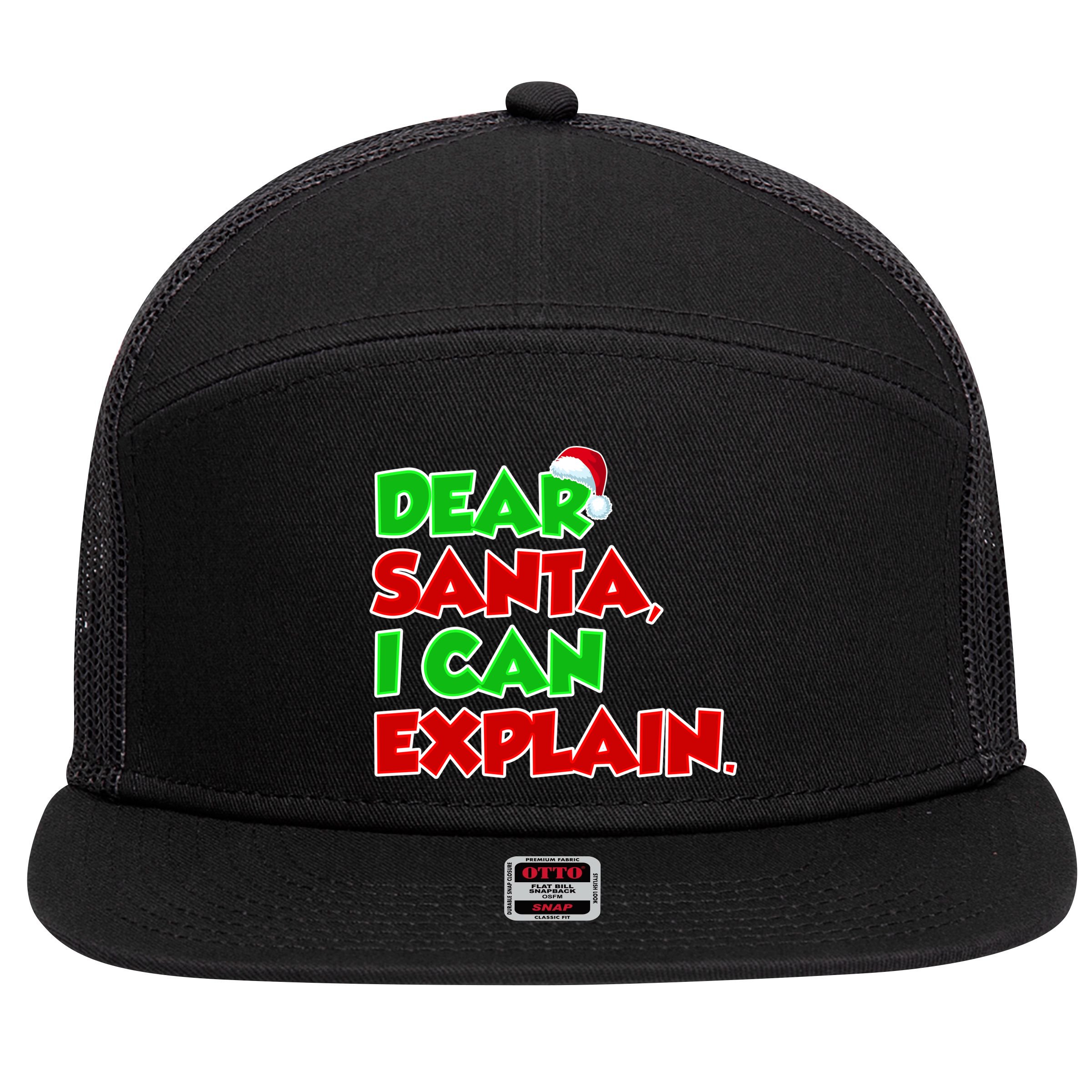 Christmas Dear Santa I Can Explain 7 Panel Mesh Trucker Snapback Hat