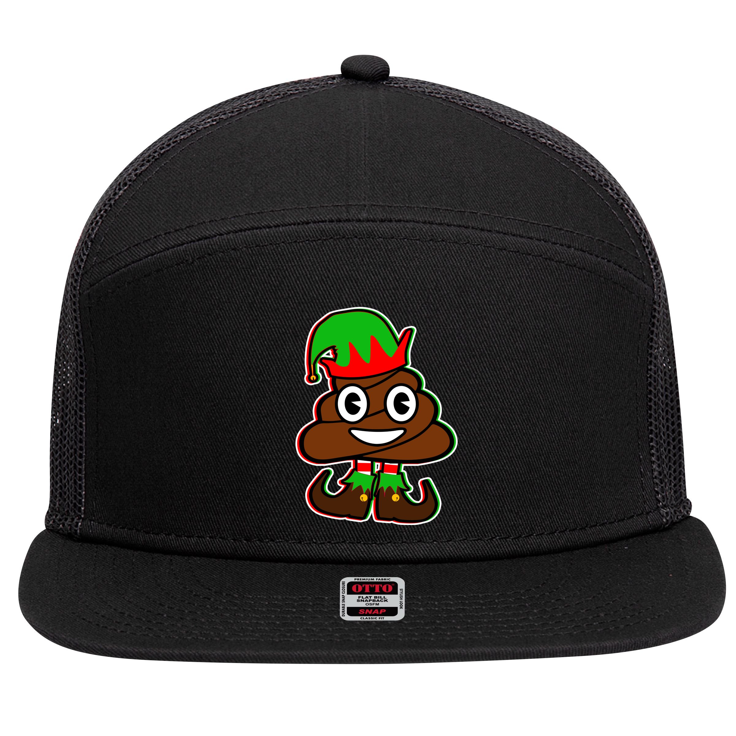 Christmas Elf Poop Emoji 7 Panel Mesh Trucker Snapback Hat
