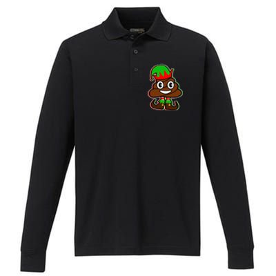 Christmas Elf Poop Emoji Performance Long Sleeve Polo