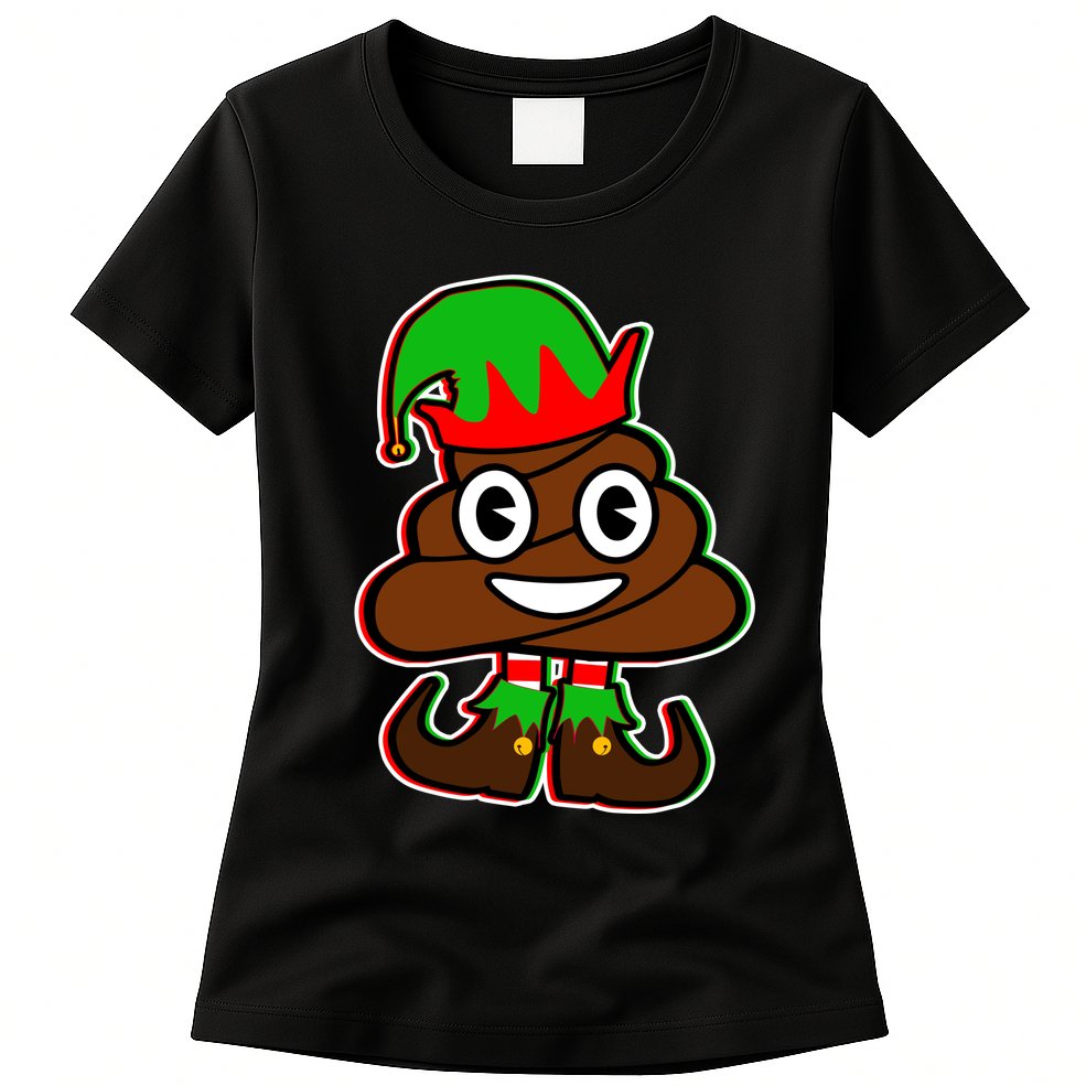 Christmas Elf Poop Emoji Womens T-Shirt