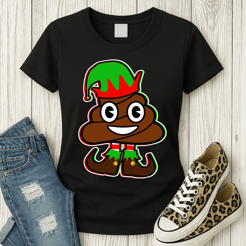 Christmas Elf Poop Emoji Womens T-Shirt