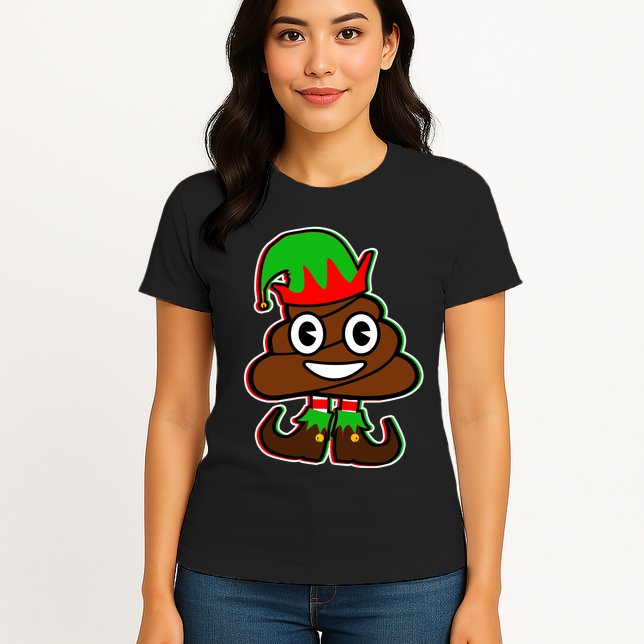 Christmas Elf Poop Emoji Womens T-Shirt
