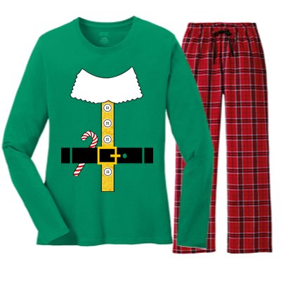 Christmas Elf Suit Candy Cane Costume Women's Long Sleeve Flannel Pajama Set 