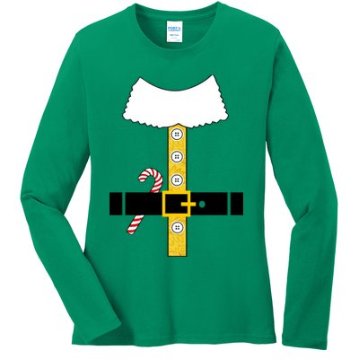 Christmas Elf Suit Candy Cane Costume Ladies Long Sleeve Shirt