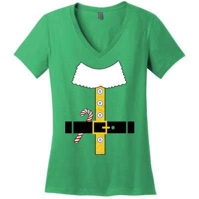 Christmas Elf Suit Candy Cane Costume Women's V-Neck T-Shirt