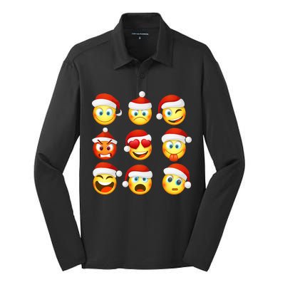 Christmas Emoji's Smiley Silk Touch Performance Long Sleeve Polo