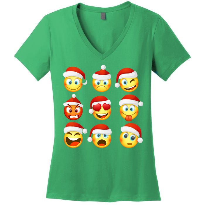 Christmas Emoji's Smiley Women's V-Neck T-Shirt