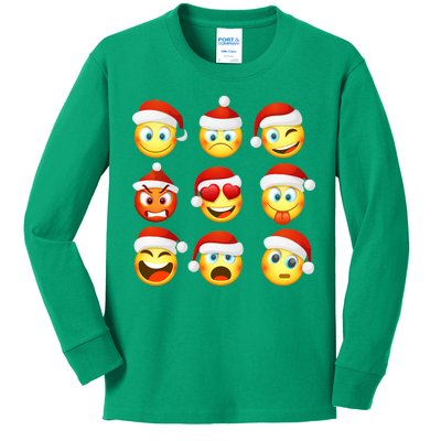 Christmas Emoji's Smiley Kids Long Sleeve Shirt