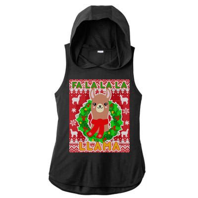 Christmas Fa La La La Llama Ugly Sweater Ladies PosiCharge Tri-Blend Wicking Draft Hoodie Tank