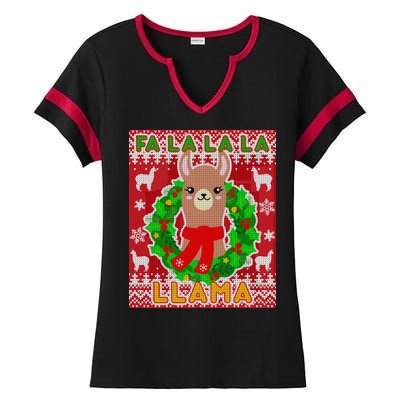 Christmas Fa La La La Llama Ugly Sweater Ladies Halftime Notch Neck Tee