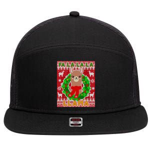 Christmas Fa La La La Llama Ugly Sweater 7 Panel Mesh Trucker Snapback Hat